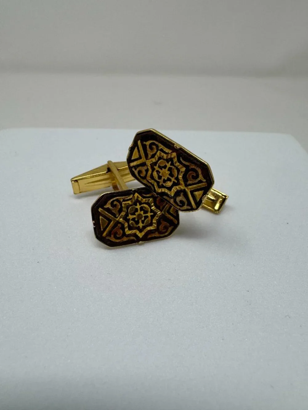 Vintage Toledo Damascene Black Gold Arabesque Cufflinks